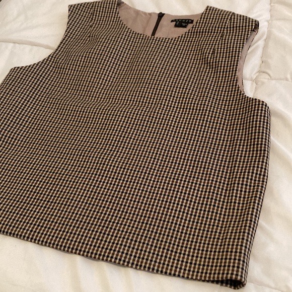 Theory Focha Wool Blend Plaid Sleeveless Crop Top Brown Size M - Picture 5 of 11